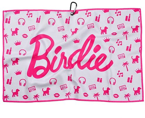Shanker Golf - Birdie Serviette de golf rose – Serviette de golf amusante en microfibre gaufrée pour femme – Logo amusant – Cadeau de golf parfait pour les femmes – Accessoires de golf pour femme