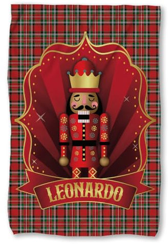 Babloo Coperta in Pile Plaid Natalizio Personalizzato con Nome Schiaccianoci Tartan Idea Regalo per Natale Calda e Morbida (100X150 cm)