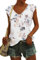 NARRAME Damen T-Shirt Sommer Blusen Kurzarm V Ausschnitt Tshirt Leicht Lässig Luftig Tank Top Blumenmuster Weiß Groß L 42-44