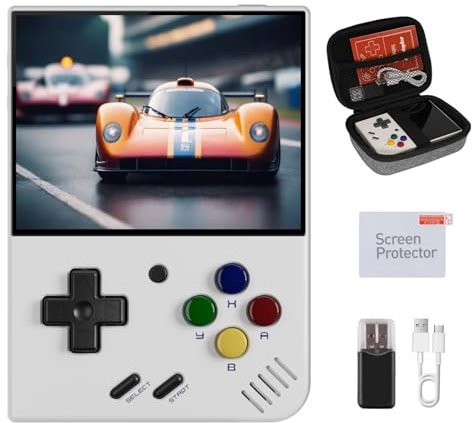 Miyoo Mini Plus, Retro Gaming Console with 64G Memory Card, 3.5-inch IPS Screen, 3000mAH Long Endurance Battery,with Storage Case, Support 10000+ Games (White 64G)