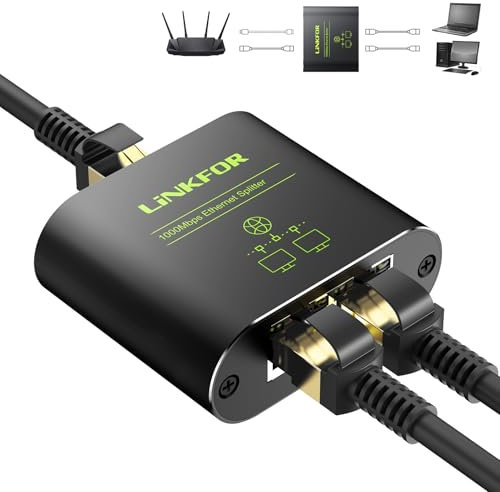 Repartiteur Cable Ethernet rj45, LiNKFOR 2 Ports Switch RJ45 1000Mbps Network Splitter Répartiteur de Câble Cat8 Cat7 Cat6 Cat5 Cat5e, Gigabit LAN/Internet Splitter RJ45 1 in 2 Out pour Routeur