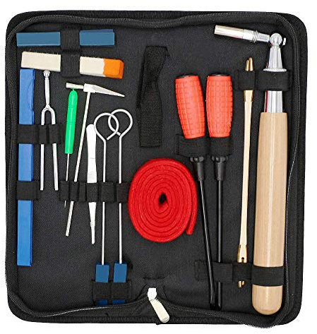 INTCHE Piano Tuning Kit 16 StüCke Professionelle Piano Tuner Werkzeuge Set SchraubenschlüSsel Hammer Stumm Schraubendreher GüRtel Pinzette Clip