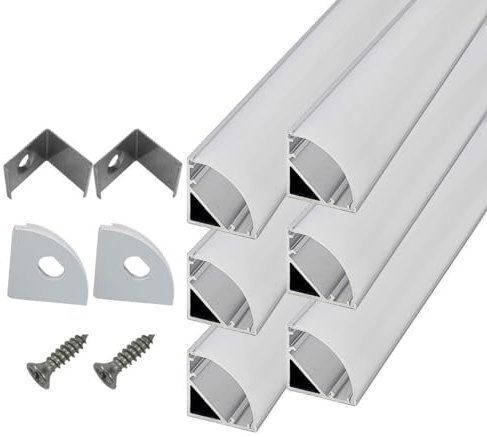 Greenfields V Shape LED Profile - 6 x 1m Aluminium LED Light Diffuser Profile - Milky Cover - End Caps and Mounting Brackets - LED Strip Light Diffuser - Aluminium Profile