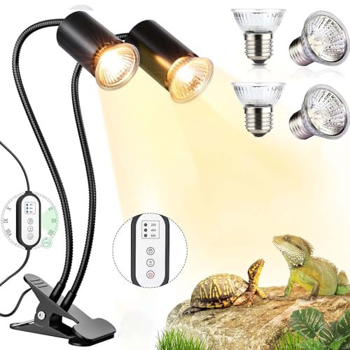 Sunshine smile Wärmelampe Terrarium,Terrarium Lampe,Schildkröten Lampe mit Timing-Controller,Wärmelampe Schildkröten,4 Stück 25W+50W Reptilien Heizlampe E27,Klipp Lampe Terrarium,Reptilien Wärmelampe