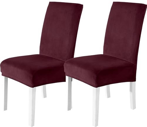 CYCMACO Stuhlhussen Samt 2er Set, Stretch Stuhlüberzieher, Stuhlbezug Schwingstuhl, Hussen Für Stühle Hochlehner, Stuhlbezüge Kratzfest, Universal Chair Cover Waschbarer, Bordeaux
