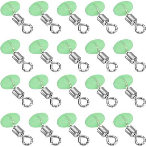 PATIKIL 0.5x0.3 Cross-Line Fishing Swivels & Bead, 20Pcs Glow in the Dark T Shape Pulley Slide Rig Rolling Swivels Fishing Hooks Connector Terminal Tackle, Light Green