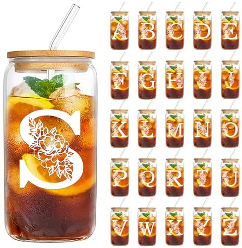 YiYa Verre Avec Paille et Couvercle Verre Canette Verre Personnalisé Bubble Tea Verre Cadeau de Noël d'anniversaire Personnalisé pour les Femmes Mâle Soeur Tante Ami (S)