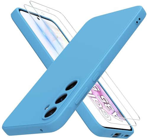 THIYUFUNS Cover per Samsung Galaxy A35 5G con 2 Pezzi Vetro Temperato Pellicola Protettiva,Liquid Silicone TPU Custodia 360 Antiurtfio Gradi Cover per Samsung Galaxy A35 5G (6.6) - Blu