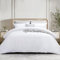 RUIKASI Double Duvet Cover Set - Hotel Quality Satin Stripes Duvet Cover with 2 Pillowcases, White Double Bedding Bed Set with Zip Fastening, Ultra Soft Quilt Bed Cover