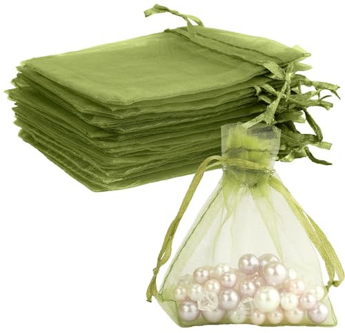 Bolsas Organza,Bolsas De Organza,Bolsitas De Tela Pequeñas,Bolsa Organza,Bolsa Regalo,Bolsas Regalo Pequeñas,Bolsitas De Malla Pequeña,Bolsas Para Joyas,Bolsas Para Uvas En Parra(Verde Oscuro 8×10Cm）