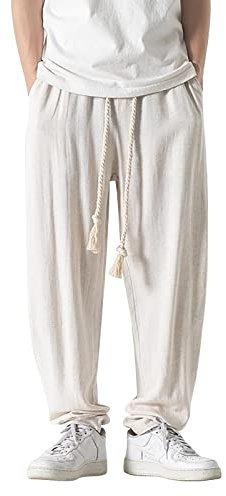 GXYANiaoy Trousers for Men Slim Fit Große Größen Mit Taschen Chinohose Trousers Lang Stretch Lang Breit Linenpants Sommerhose Breit Leicht Baumwolle Leinenhose