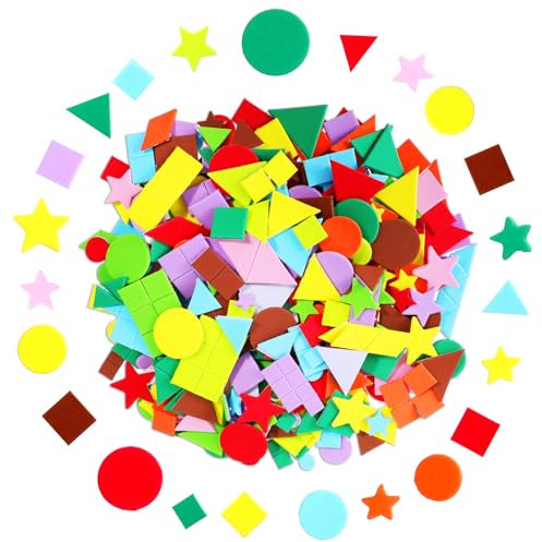 COMNICO 500 Stück Geometrische Aufkleber, Selbstklebende Schaumstoff Formen zum Basteln Geometrische Aufkleber aus Schaumstoff, Moosgummi Deko10 Farben Party-Dekoration Zuhause Oder in Der Schule