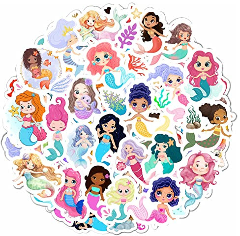 Magical Mermaid Sticker Set | Aesthetic Stickers for Laptops | Waterproof Vinyl Stickers for Water Bottles, Birthday Decorations