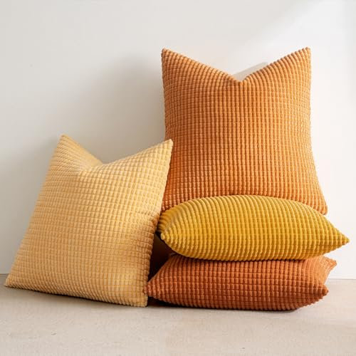 MIULEE 4er Set Kissenbezug Kissen Dekorative Kissenbezüge Kordsamt Sofakissen Dekokissen Kopfkissenbezug Couchkissen Deko Bezug für Sofa Couch Wohnzimmer Schlafzimmer Büro 40x40cm Orange