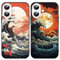 Yimctoie 2 Stück Handyhülle für iPhone 16 Hülle 6,1,Japanische Art Anime Aesthetic Wellen mit Muster Case,Ästhetik Schutzhülle Schwarz Weich Silikon TPU Stoßfeste Kratzfest Cover für iPhone 16