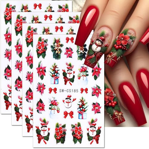 Nagelsticker Weihnachten Niedlich Schneemann Blume Urlaub Nail Sticker Winter Saisonale Nagelaufkleber Schleife Blumen Xmas Nagel Sticker Christmas Nagel Stickers Nageldesign Nail Art Nagel Zubehör