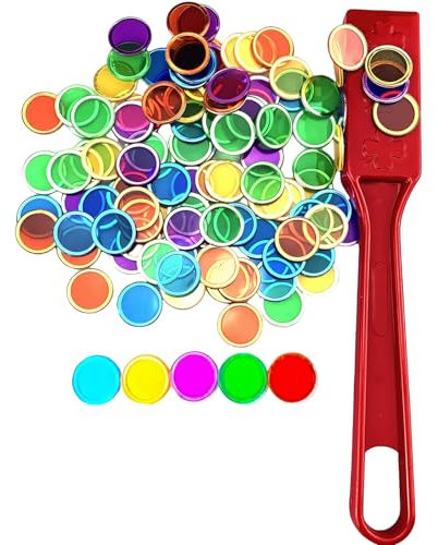 Magnetische Stäbe und Bingo Chips Set Magnetstab100 Metall Ringed Discs Wissenschaft STEM Kit Lernzubehör Familie Spiel Nacht Lotto Token Magnetic Rod for kinder Toy Homeschool Supplies Math Counters