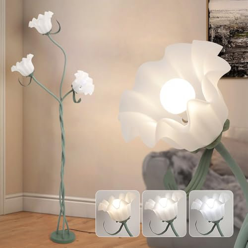 ELINKUME Blume Stehlampe Wohnzimmer,LED Stehleuchte mit Flexiblem Schwanenhals,3 Köpfe Standleuchte Leselampe mit 3 Farben Temperaturen für Schlafzimmer Büro Ecke Home Decor (E27 Birne)