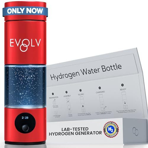 EVOLV Hydrogen Water Bottle Generator – 5.42PPM SPE/PEM Water Ionizer for High Hydrogen Concentration – Portable Hydrogenated Water Bottle for Energy & Inflammation Support– 8oz Bottle, Crimson