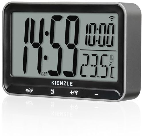 Kienzle Digitaler Funkwecker mit DCF-Signal, 2 Weckzeiten, Schlummerfunktion, großes Display, Temperaturanzeige, Touch-Tasten, batteriebetrieben