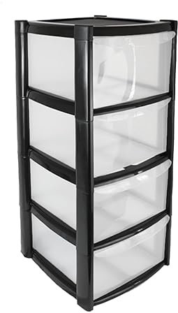 ORGANIZED® Large 4 Drawer Plastic Storage Tower Black - Multipurpose Storage For Home | Office | Garage | School | Children's Toys | Stationary