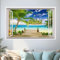 HPNIUB 3d Kaputter Wandaufkleber,90 * 60cm(BxH),Wandtattoo Wohnzimmer Landschaft,Selbstklebend Wandsticker Meer Baum Poster,Vinyl Wandaufkleber Durchbruch Deko für Wohn (Kokospalmen)