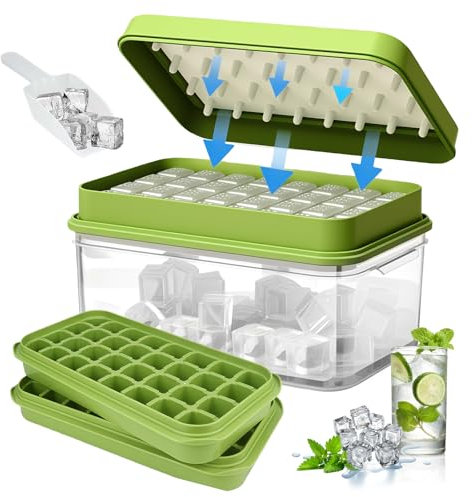Viitech Ice Cube Tray with Ice Bucket Scoop, Food-Grade Ice Cube Moulds Release All Ice Cubes in One Second, Ice Cube Tray Making 64 pcs Ice Cubes for Whiskey Cocktail