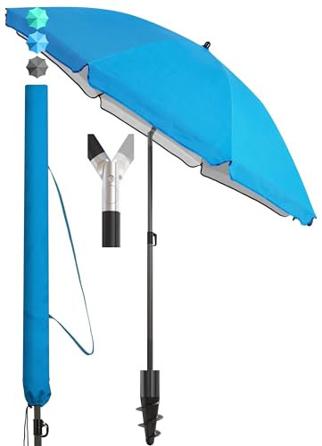 Menz Sonnenschirm Strand Ø 200 cm in Blau, inkl. Hülle - UPF 50+ Strandschirm für sicheren Sonnenschutz am Strand, Strandschirm windfest stabil, Sonnenschirm mit Schutzhülle