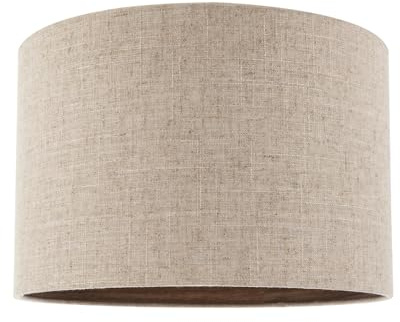 Vintage and Chic Natural Linen Fabric Lamp Shade in Oatmeal with Wooden Effect Inner | 30cm x 20cm | Table or Hanging Pendant by Happy Homewares