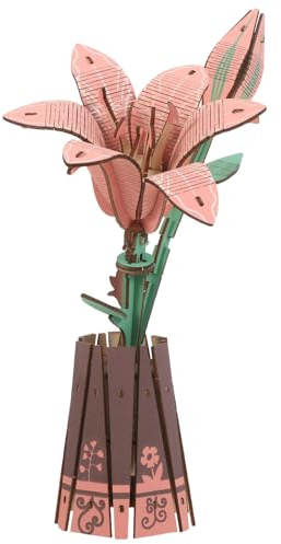 BESPORTBLE 1 Ensemble de Puzzle de Fleurs en Bois, modèle de lys 3D, Puzzle d'assemblage, Construction de bonsaï, Fleurs artificielles, décoration Artisanale en Bois pour Mariage, fête des