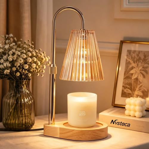 Nvsteca Candle Warmer Lamp with Timer & Dimmer,Height Adjustable Flameless Candle Lamps,Candle Heater Lamp with 2 Bulbs,Gift for Women,Christmas, Birthday