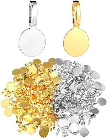 150pcs Bails for Jewelry Making, 75 Gold & 75 Silver Glue On Round Flat Pad Bails Pendants Charms Connector Hanger Accessories for DIY Necklace Bracelet Earrings Findings Craft Supplies