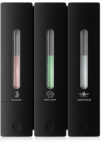 Raddile Shower Dispenser Wall Mounted for Shampoo Conditioner Body Wash | 3 Chamber Refillable Shower Gel Dispenser, Shampoo Dispenser, No Drill Soap Dispenser Wall Mounted for Bathroom Hotel 1200ml