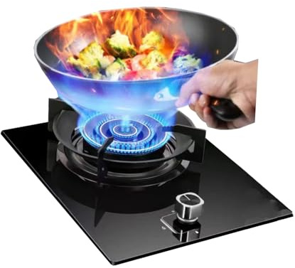 Gas Cooktop 1 Burner,5.2KW Fire Ring Wok Burner,Black Tempered Glass with Flameout Protection,Compact for Home Kitchen and Outdoor(NG)