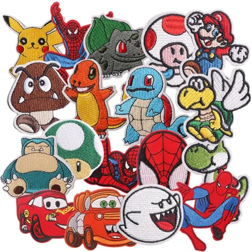 18 Pieces Patches Zum Aufbügeln,Bestickte Aufnäher,Jean Patch Sticker,Aufnähen Bügelbilder Set,Sewing Applique,Flicken zum Aufbügeln,Applikation zum Aufbuegeln,Textilien Bügelflicken für DIY Kleidung