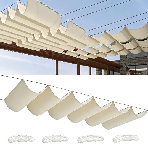 Toile D'ombrage Rétractable Vague 4x3M Imperméable Rectangulaire Voile Ombrage Filet D'ombrage Bâche Ombrage Protection UV Solaire pour Jardins Balcons Terrasse Pergola Crème