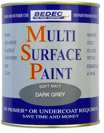 HOCHSTE Bedec Multi Surface Paint, | Interior & Exterior Use, Quick Dry, Low VOC, Self-Priming Paint for Wood, Metal, Brick, Stone & More, Dark Grey, 750ml
