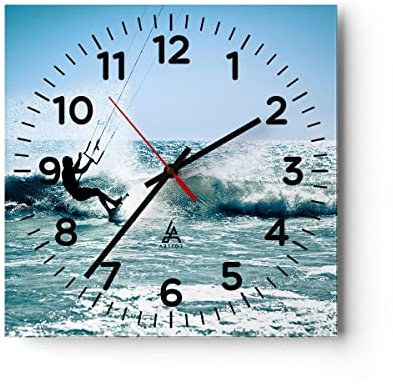 Modern Wanduhr Drachen-Surfen Wasser Ozean 40x40cm Quadrat Groß Wand Uhr Glas Analog Zimmeruhren Küche Büro Wohnzimmer Glasuhr Wall Clock Dekoration Design Wanddekoration Küchenuhr C4AC40x40-2385