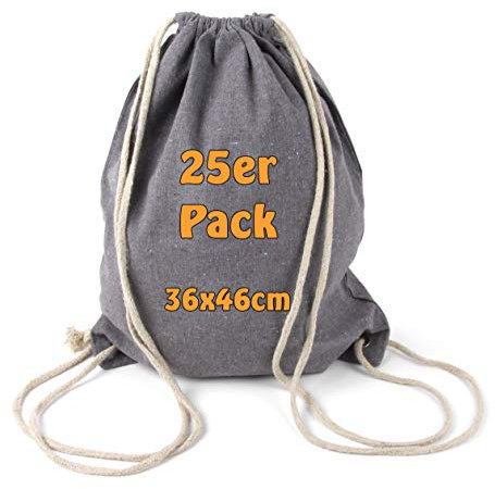 Cottonbagjoe Turnbeutel 36x46 cm – Kordelrucksack aus 100% Baumwolle (180 g/m²), Naturfarbe, ca. 12 l Volumen, stabile Ösen & doppelte Kordel (25, Grau recycle)