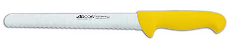 Arcos Serie 2900 - Caja 6 uds Cuchillo Pastelero - Hoja Serrada de Acero Inoxidable NITRUM de 250 mm - Mango inyectado en Polipropileno Color amarillo (6 UDS)
