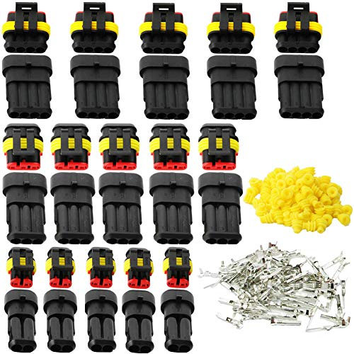 FORTSPANG Wasserdichte Kabel Steckverbinder Set, 15 Sets Schnellverbinder, 1/2/3/4 Pin für Auto, LKW, Motorrad, Roller, Kajakboot