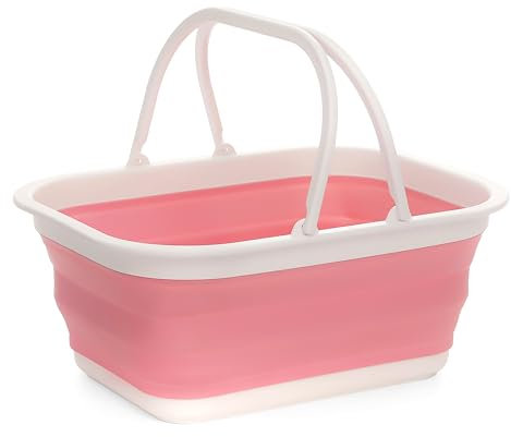 Sammart 15,5 l Faltbare Wanne mit Griff – tragbarer Picknickkorb/-Krater – Faltbare Einkaufstasche – platzsparende Aufbewahrungsbox (Rosa)