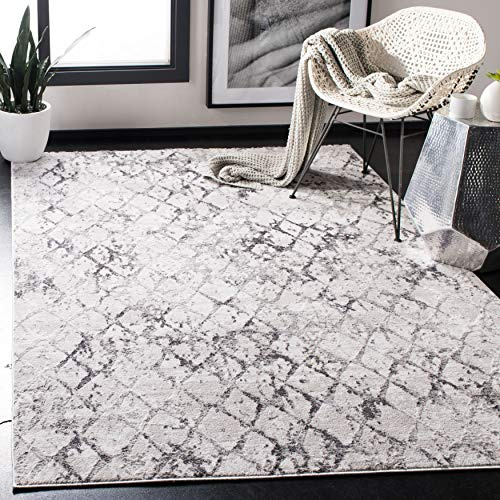 Safavieh Distressed Teppich für Wohnzimmer, Esszimmer, Schlafzimmer - Amelia Collection, Kurzer Flor, Grau und Hellgrau, 90 x 90 cm