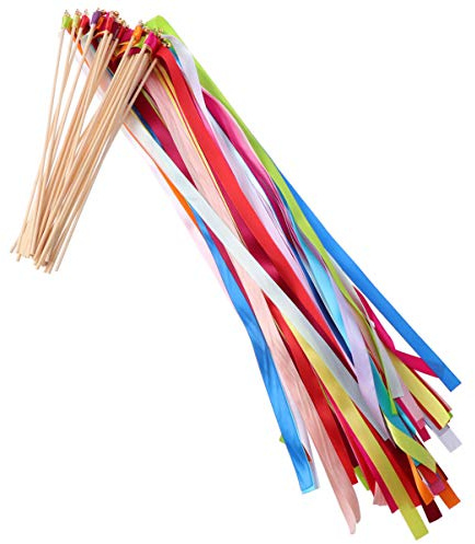 HEALLILY 50 Varitas De Boda con Cinta Y Campana Varitas De Hadas con Serpentinas De Colores Surtidos 23.62 Pulgadas para Ceremonia Recepción Fiestas Y Juegos