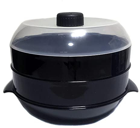 AR Vaporera Dos Pisos para Uso en Microondas Cocina al Vapor Color Neutro, Aleatorio (Blanco o Negro)