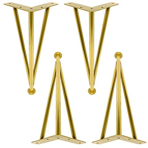 Jolan Pieds De Table en Métal,Jambes De Meubles Modernes,Pieds De Rechange Salle De Bain,Ajuster La Hauteur,Étanche/Antirouille,Stabilité Triangulaire,Pieds De Canapé Bricolage.,d'or,35cm