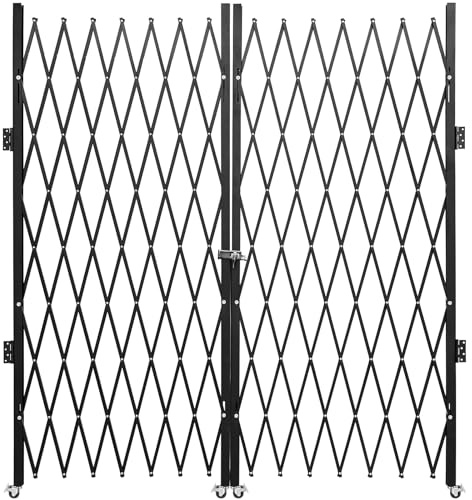 VEVOR Double Folding Security Gate, 61 H x 122 W Folding Door Gate, Steel Accordion Security Gate, Flexible Expanding Security Gate, 360° Rolling Barricade Gate, Scissor Gate or Door with Keys