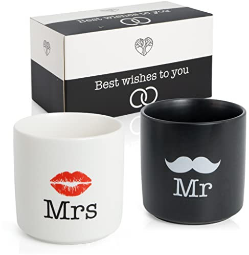 WeddingTree Mr und Mrs Tassen 2er Set - Partnertassen - Tasse Mr und Mrs für Paare zur Hochzeit Verlobung Hochzeitstag - Hochzeitsgeschenk Modern - Mr und Mrs Geschenke