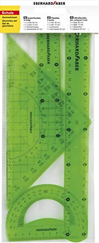 Eberhard Faber 570005 - Geometrie-Set mit 2 Linealen (ca. 15 cm und ca. 30 cm lang), Winkelmesser und Geodreieck ca. 22 cm lang, aus Kunststoff, sehr bruchsicher, ideal für Schule, Freizeit und Büro