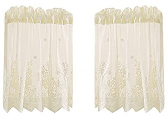Betos Tende corte metà, tende cucina country Pizzo Ricamate piccola Tende per Finestra Tendina da cucina,caffè,Bagno mezza tenda (2 pannelli 74 * 90 CM-Beige